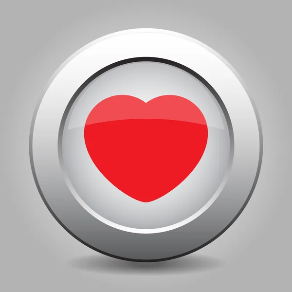 Gray chrome button with red heart — Stock Vector