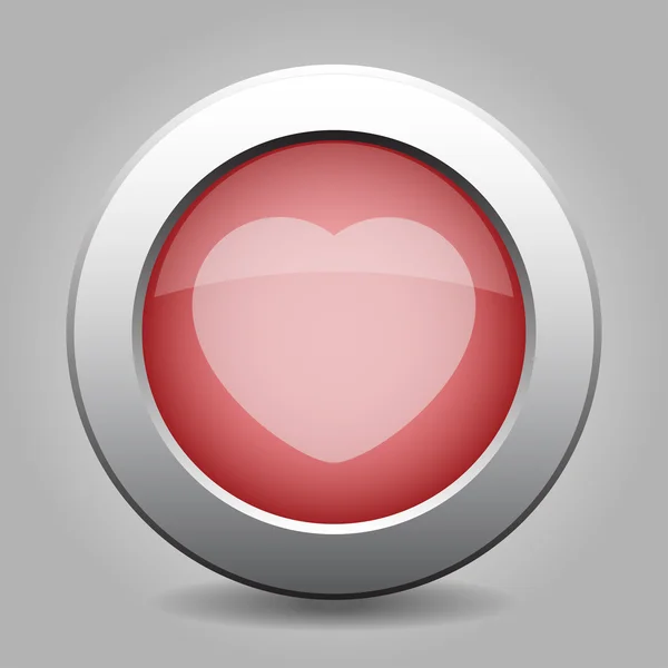 Gray chrome button with heart — Stock Vector