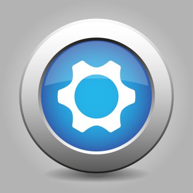 blue metal button with cogwheel