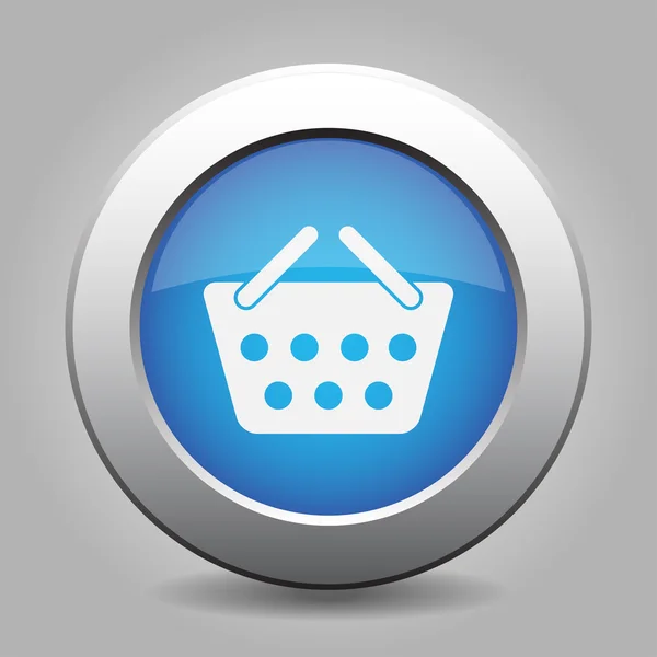Botón de metal azul con cesta de la compra — Vector de stock
