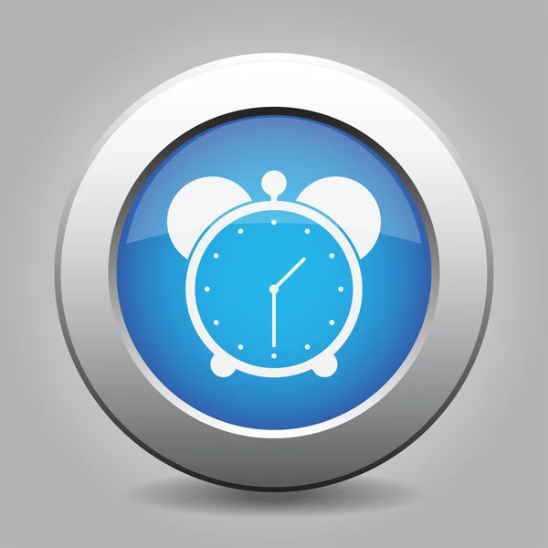 Blue metal button with alarm clock — Stock Vector