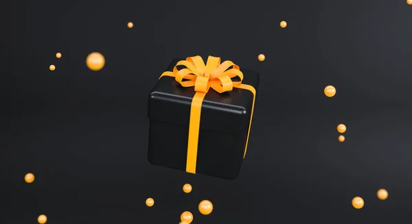 Gift Box Ribbon Black Background Minimal Concept Rendering — Stock Photo, Image