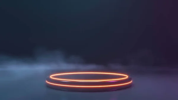 煙の背景を持つネオンステージ 3Dレンダリング — ストック写真