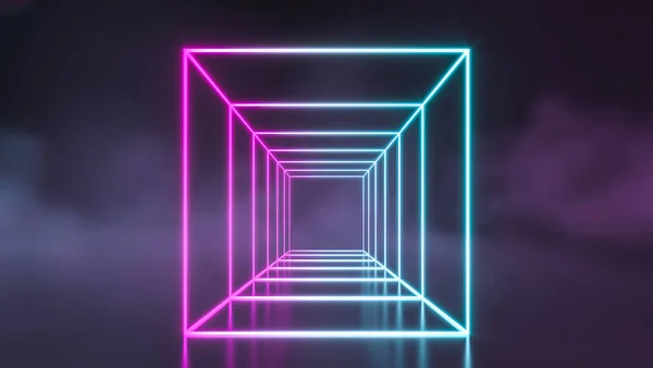 Futuristische Sci Blauwe Paarse Neon Buis Lichten Gloeien Met Rook — Stockfoto