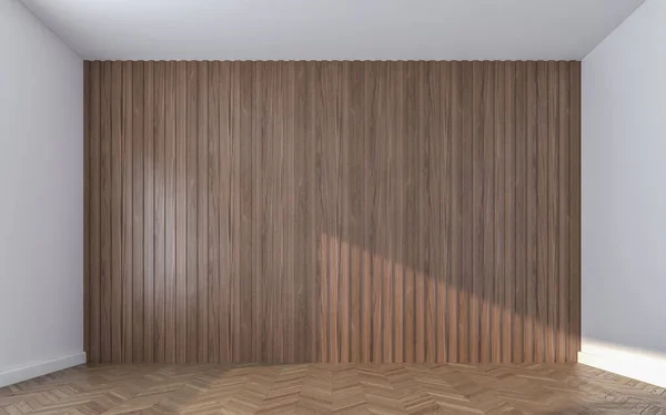 Leere Holzwand Auf Holzboden Darstellung — Stockfoto