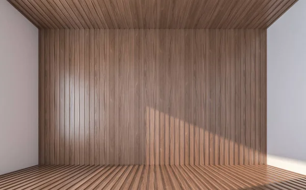 Leere Holzwand Auf Holzboden Und Decke Darstellung — Stockfoto