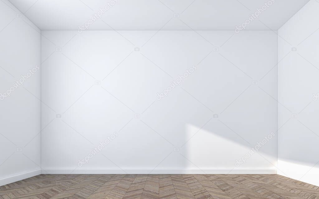 Blank wall on wooden floor. 3d rendering