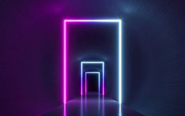 Futuristic Sci Dark Empty Background Blue Purple Neon Lights Rendering — Stock Photo, Image