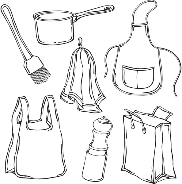 Vektorové ilustrace různých kuchyňských předmětů — Stockový vektor