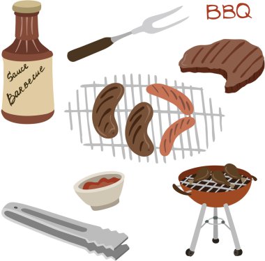 Barbekü için farklı öğeleri vektör çizim
