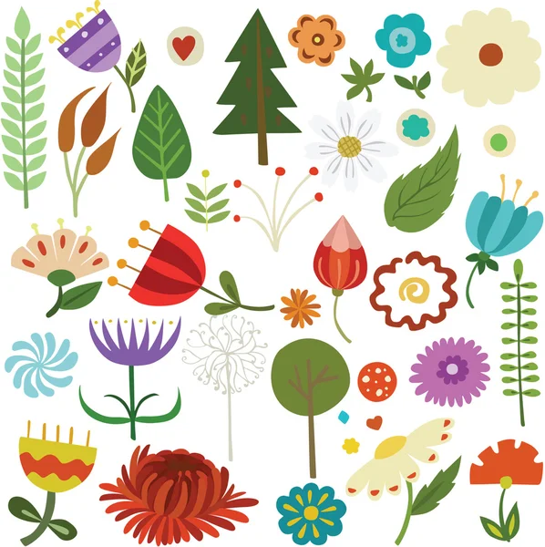 Ilustración vectorial de diferentes flores — Archivo Imágenes Vectoriales