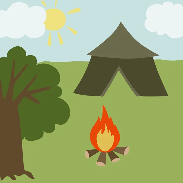 Illustrazione vettoriale Forest Camping — Vettoriale Stock