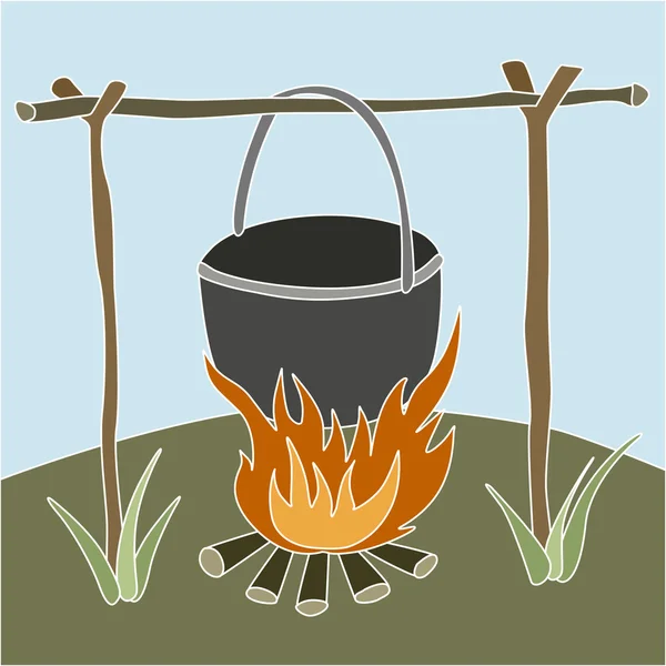 Ilustración vectorial de fuego con maceta — Vector de stock