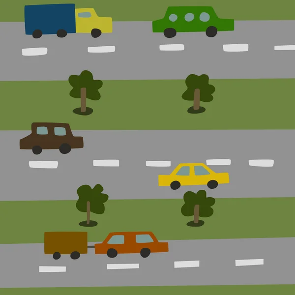 Ilustración vectorial de carreteras y vehículos — Archivo Imágenes Vectoriales