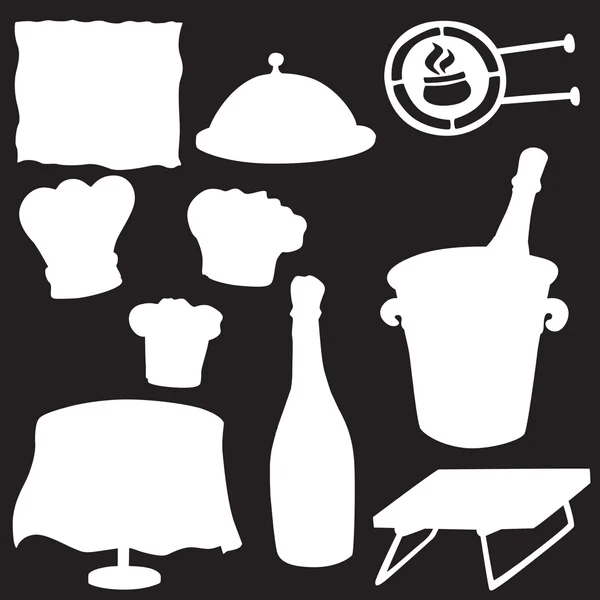 Silueta vectorial de los elementos del restaurante — Archivo Imágenes Vectoriales