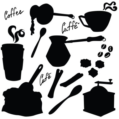 Kahve unsurlarının siluet vektör