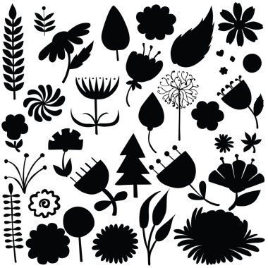 Değişik çiçek siluet vektör