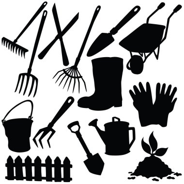 Vector silhouette of garden supplies clipart