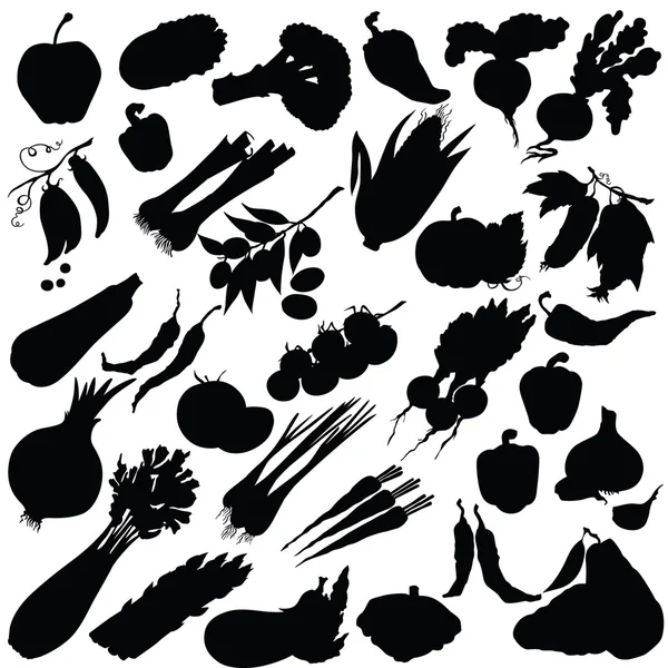 Silhouette vectorielle de différents légumes — Image vectorielle