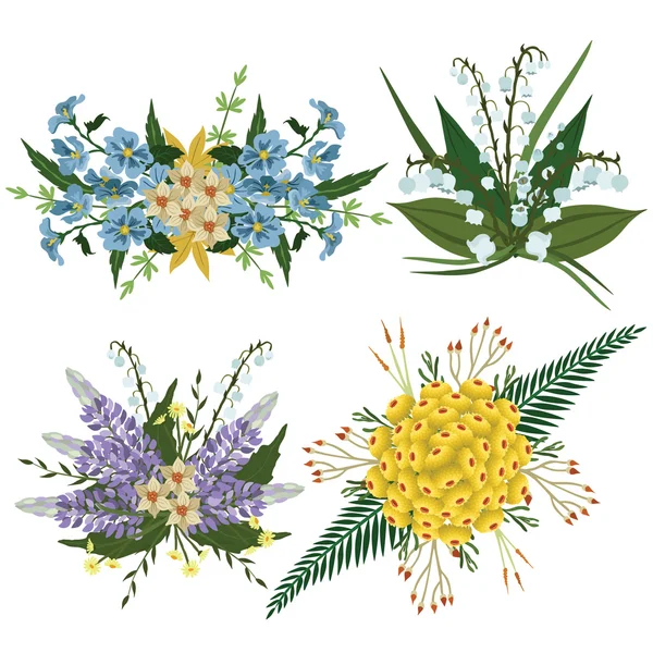 Ilustración vectorial de diferentes ramos de flores — Vector de stock