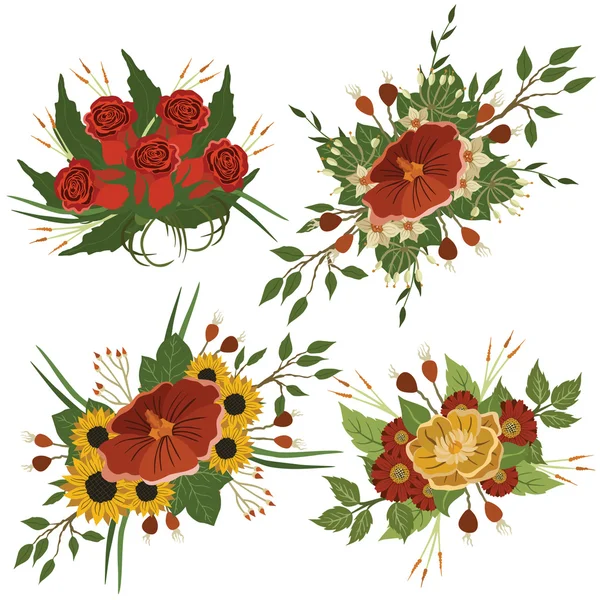 Vektor illustration av olika Buketter av blommor — Stock vektor