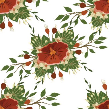 다른 꽃을 가진 벡터 패턴