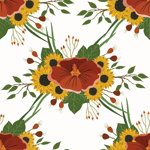 Vector pattern with different flowers — Stock Vector