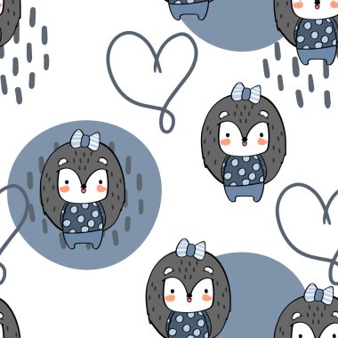 Şirin kirpi hayvan çizimleri. Basit bir kostüm giymiş el resmi. Komik ve eğlenceli bir yüz ifadesi.