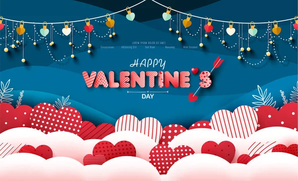 День Святого Валентина Распродажа Плакат Баннер Большим Количеством Сладких Сердец — стоковый вектор