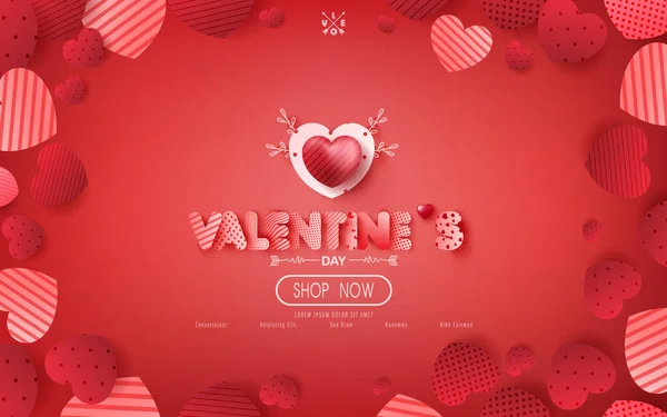 День Святого Валентина Распродажа Плакат Баннер Большим Количеством Сладких Сердец — стоковый вектор
