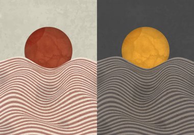 Soyut çağdaş orta yüzyıl modern manzara boho poster şablonu koleksiyonu