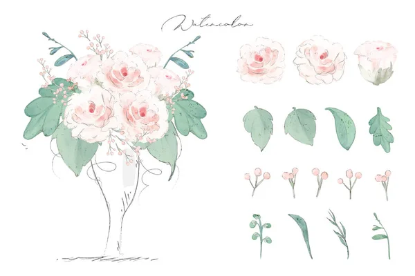 Illustratie Watercolor Rose Bloemen Leiden Natuurlijke Wild — Stockvector