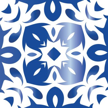 Dekoratif renk seramik azulejo fayansları. Grafik tasarımı. Vektörsüz suluboya desenli. Mavi halk baskısı, web arkaplanı, yüzey dokusu, havlular, yastıklar, duvar kağıdı.