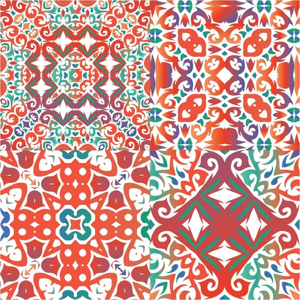 墨西哥塔拉维拉的土制瓷砖 原来的设计 矢量无缝模式的集合 表面质感 印刷品 网底用红葡萄酒饰品 — 图库矢量图片
