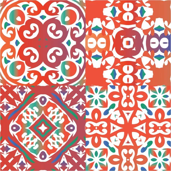 墨西哥古老的塔拉维拉瓷砖 通用设计 矢量无缝模式的集合 用于枕头 印刷品 网状背景 表面纹理的红色古色古香背景 — 图库矢量图片