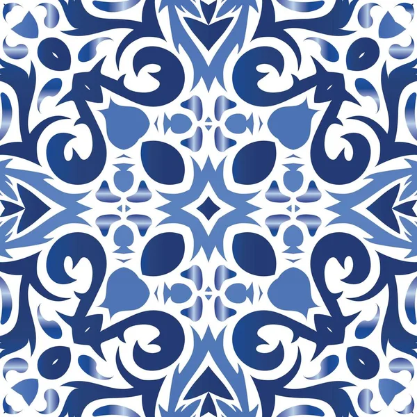 Antiek Portugees Azulejo Keramiek Badkamerinrichting Vector Naadloos Patroon Thema Blauw Stockillustratie