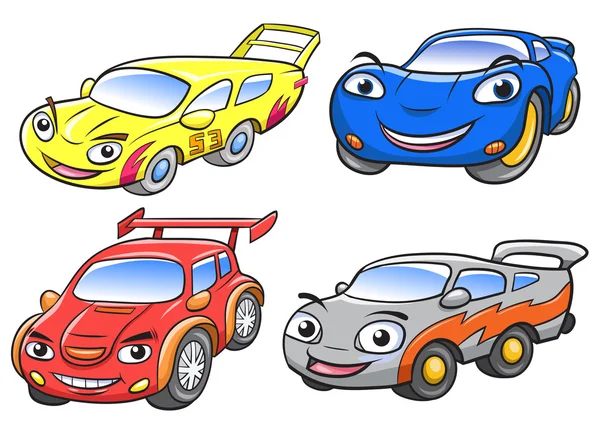 Vektor-Illustration von niedlichen Cartoon-Rennwagen-Charakteren. — Stockvektor