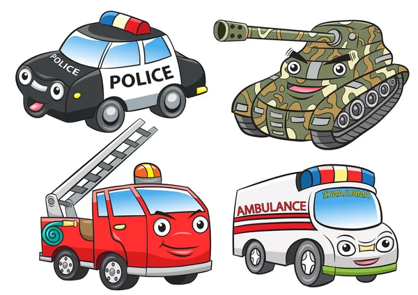 Policji ogień karetka kreskówka zbiornika — Wektor stockowy