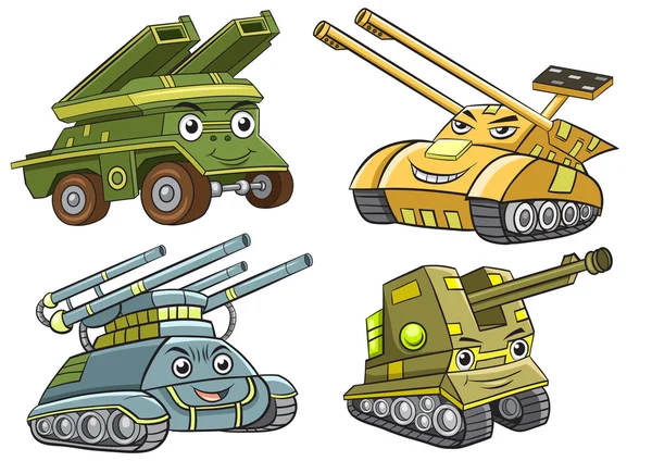 Um grupo de desenhos animados tanque — Vetor de Stock