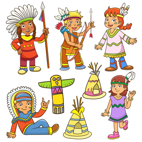 Ilustración de dibujos animados indios rojos . — Vector de stock