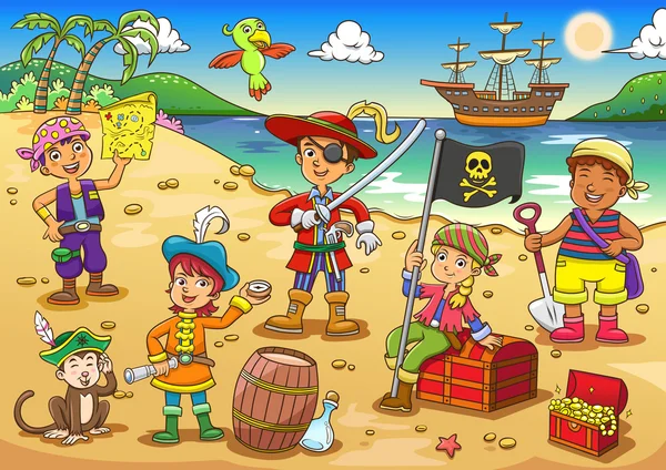 Ilustração de desenhos animados pirata criança . —  Vetores de Stock