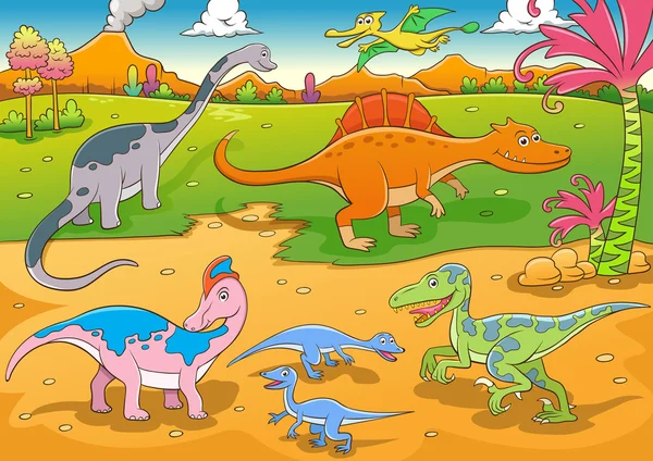 Ilustração de bonito dinossauros desenhos animados — Vetor de Stock