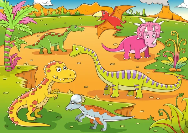 Ilustração de bonito dinossauros desenhos animados —  Vetores de Stock