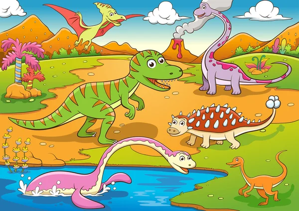Illustration der niedlichen Dinosaurier-Karikatur — Stockvektor