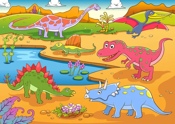 Sevimli dinozor çizgi film gösterimi — Stok Vektör
