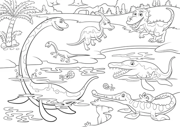 Ilustración de dinosaurios lindo personaje de dibujos animados para colorear — Archivo Imágenes Vectoriales