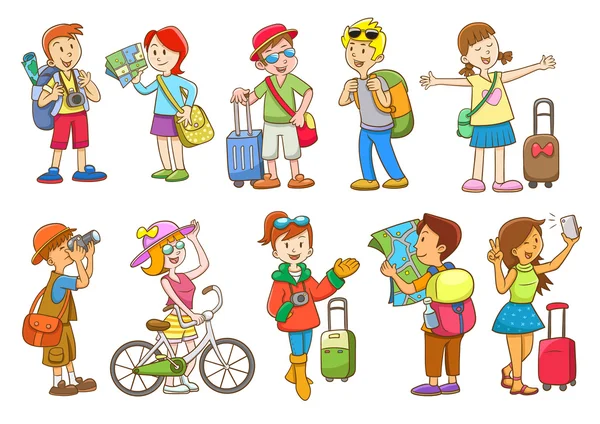seyahat karikatür karakter kümesi