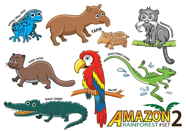 Ensemble de dessins animés mignons Animaux et oiseaux dans les zones amazoniennes de Sou — Photo