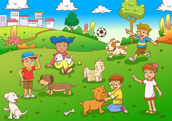 Child and pet cartoon Stock Image