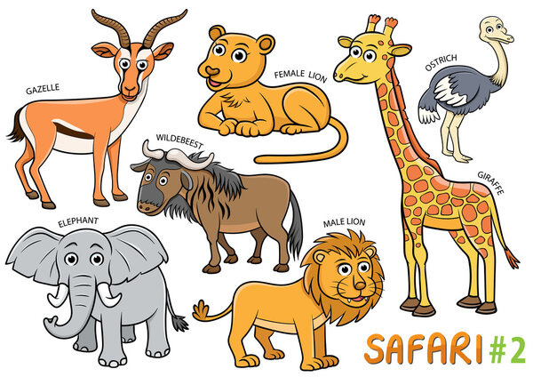 Set of Cute cartoon Animals in the safari areas Royalty Free Stock Photos